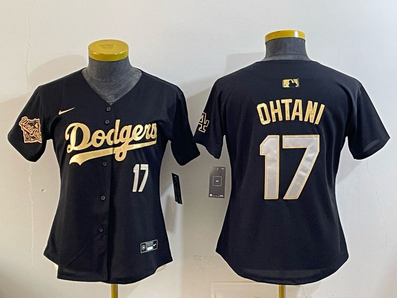 Women Nike 2026 Los Angeles Dodgers #17 Ohtani Black Gold Game MLB Jersey 062->women mlb jersey->Women Jersey